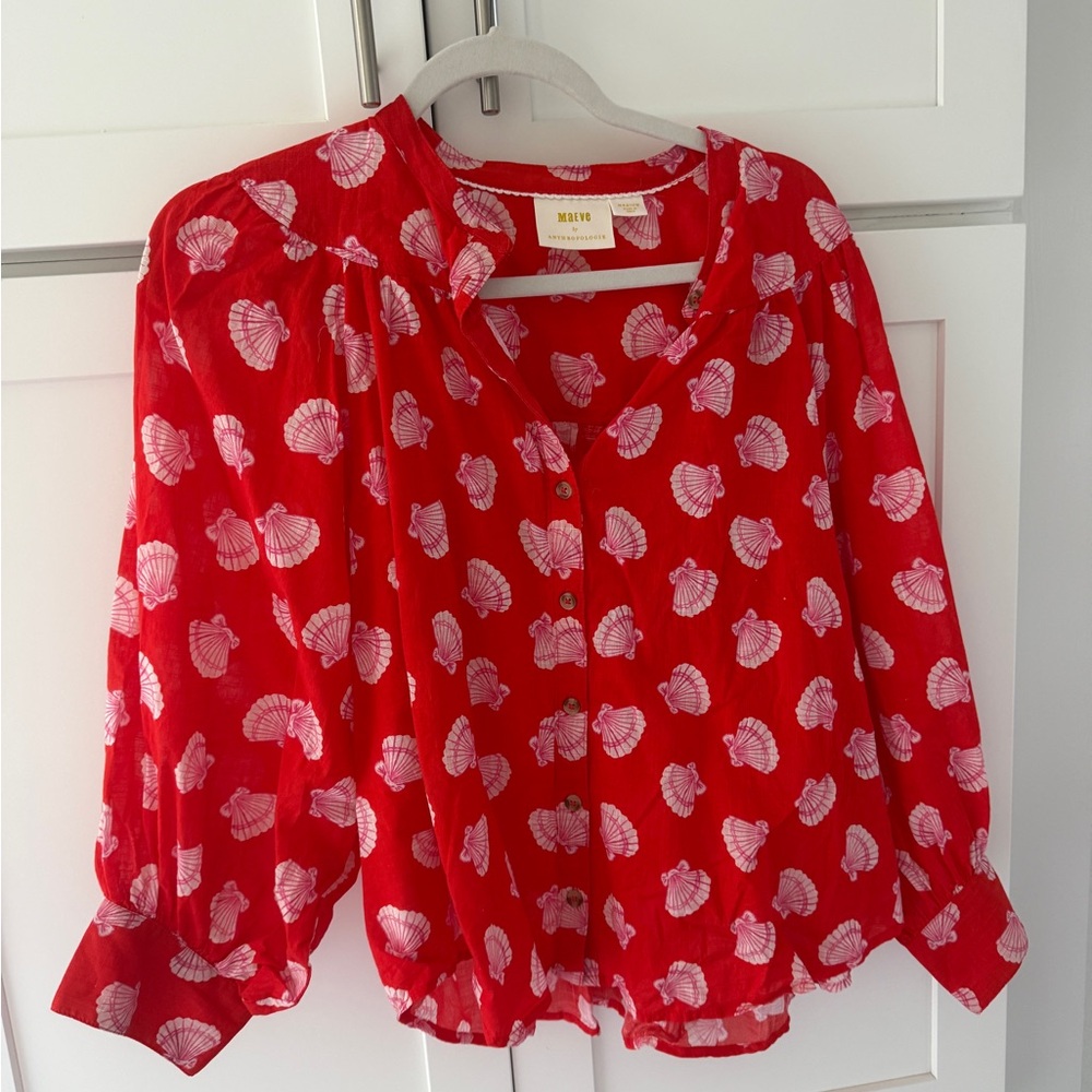 Anthropologie Maeve Red Top with Pink Shells